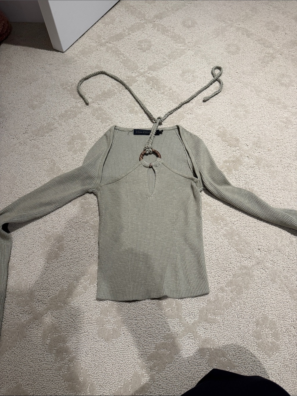 House of Harlow 1960 Sage Green Ribbed Tie-Back Top with Ring Detail